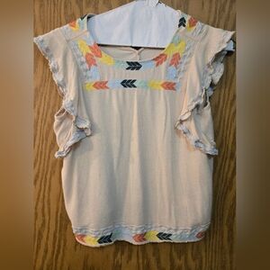 Embroidered Cream Top with Multicolor Accents